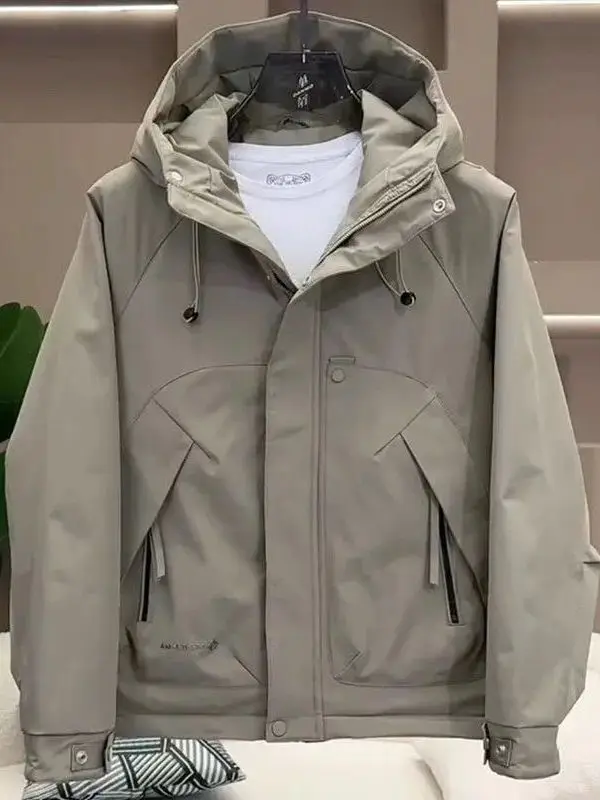 

High-End Hooded Jaet Outerwear Men's Cotton Polyester Casual Sle Windproof Long Sve Zipper Closure Outdoor Coat