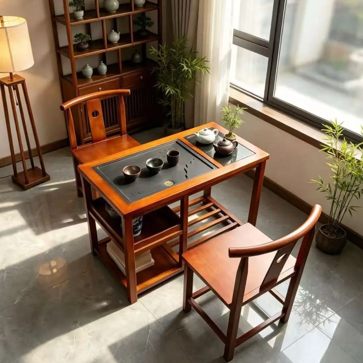 Solid wood small apartment table and chair combination household living room tea table boiling water Kung Fu integrated