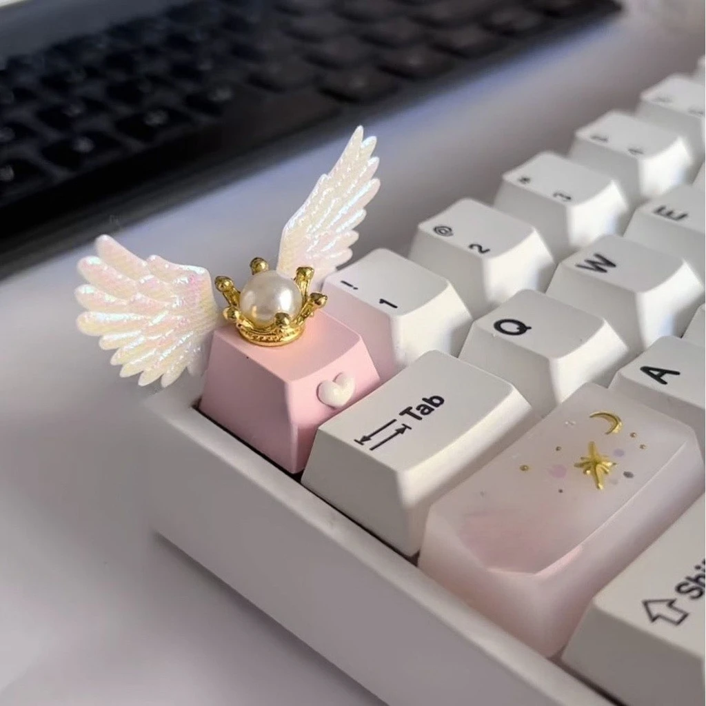 اليدوية DIY مخصص Keycap لطيف أجنحة الملاك كيكابس ل قبعات لوحة المفاتيح الميكانيكية الراتنج الحرفي مفتاح قبعات الهدايا