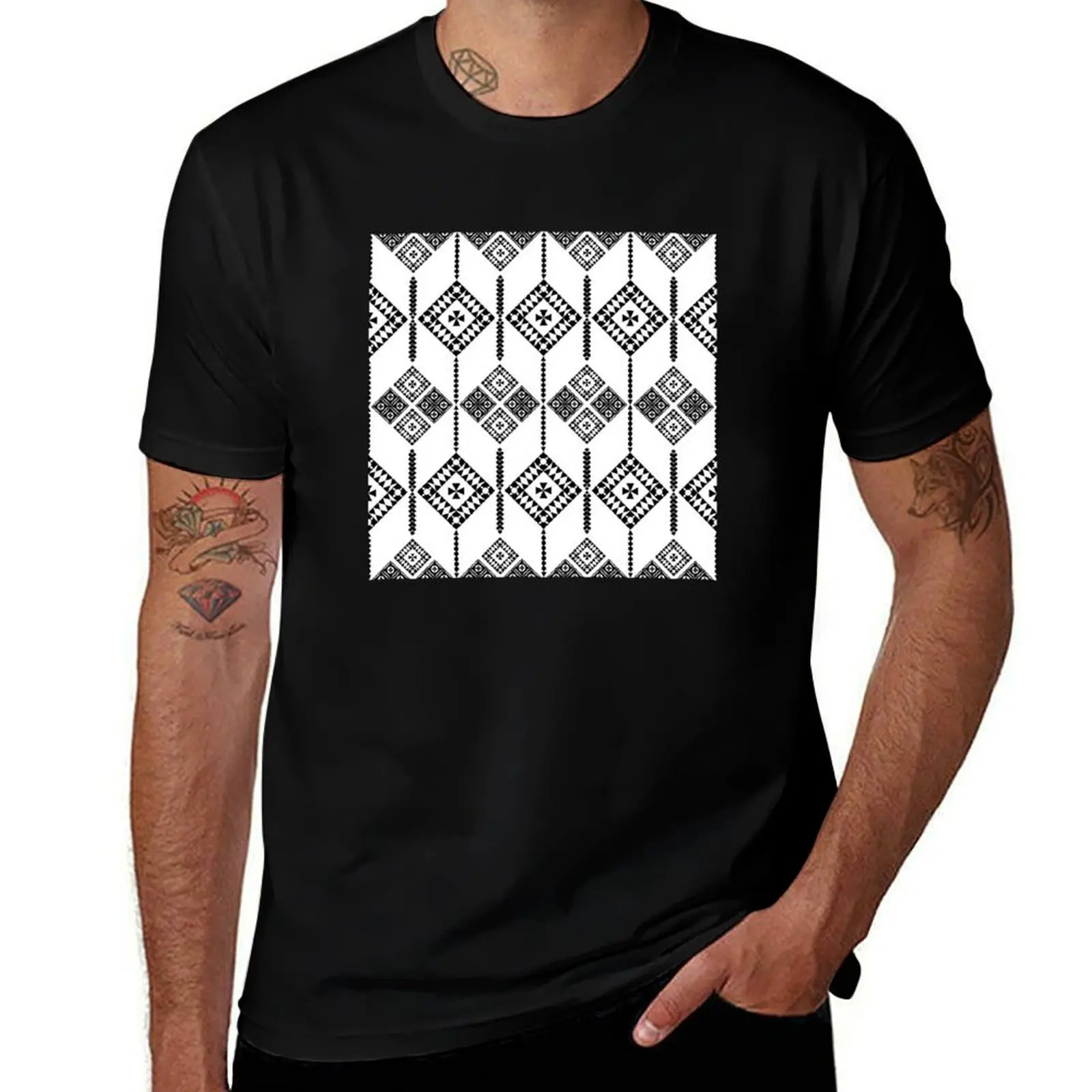 

Black and White Tribal Geometric Seamless Pattern T-Shirt quick drying clothes tops plain black t shirts men