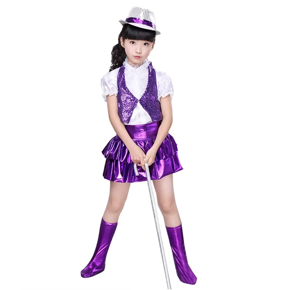 New children Guitar Jazz Dress Dance Performance Sequins Costumes for Singers stage dance skirt Modern dancewear for kid