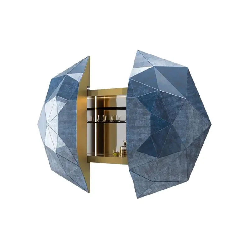 Diamond wine cabinet, living room villa, light luxury and high-end sense, creative suspended glass decorative cabinet