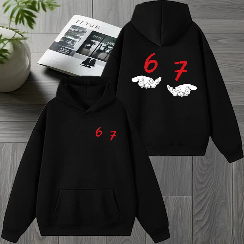 

2025 New in Hands Six Seven 6 7 Gen Alpha Slang print Winter Hoodie Men women vintage Fleece pullover Unisex Casual Sweatshirt