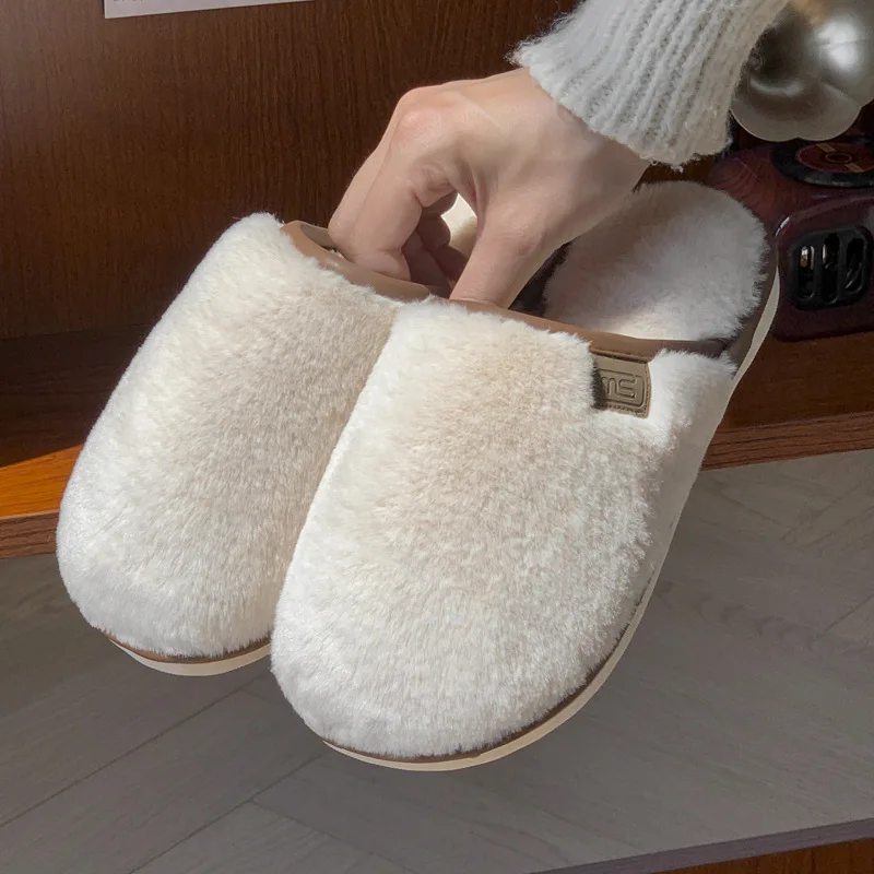 Asgard Women's Winter Fur House Slippers New Fuzzy Couple Bedroom Flat Slides Soft Sole Plush Flat House Slippers Fluffy Shoes