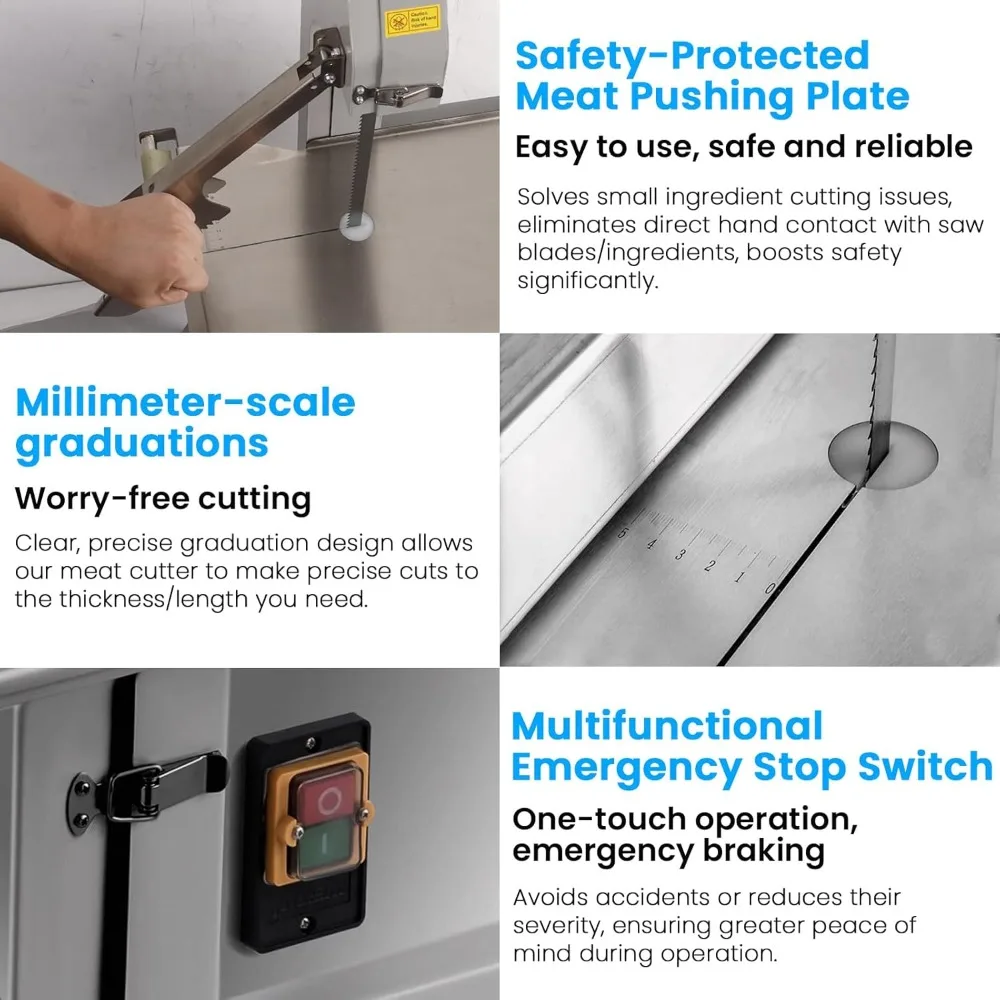 Sega per ossa elettrica ad alta potenza da 1000 W con piano di lavoro in acciaio inossidabile 18x14, taglia spessore 0,04-3,9, ideale per carne congelata