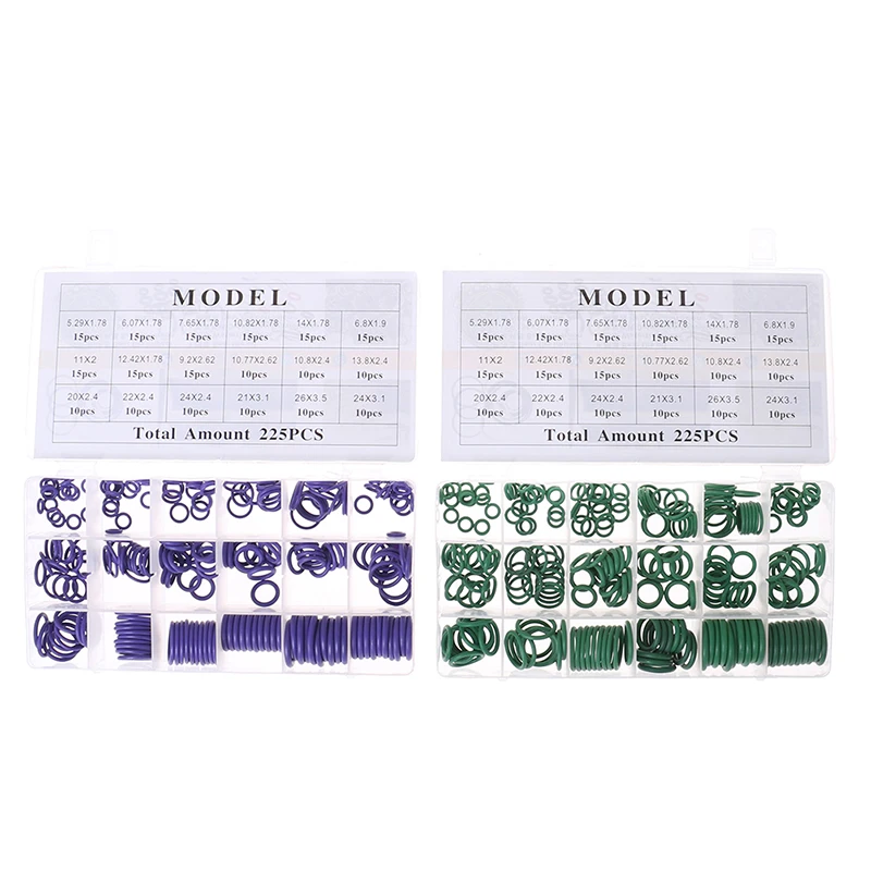 225-Piece Seal O-Ring Set For R134a Automotive Air Conditioning Systems – Rubber Washer Assortment Kit