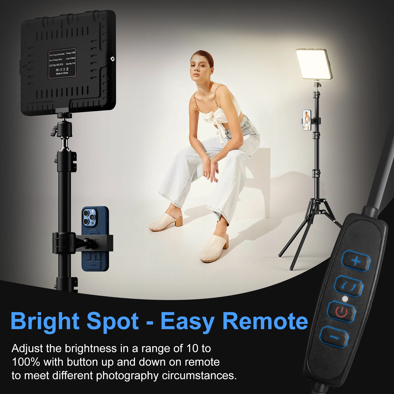 2-Pack LED Video Light Kit,2800-6500K Dimmable Photography Lighting with Tripod Stand&Phone Holder, for Video Recording,YouTube