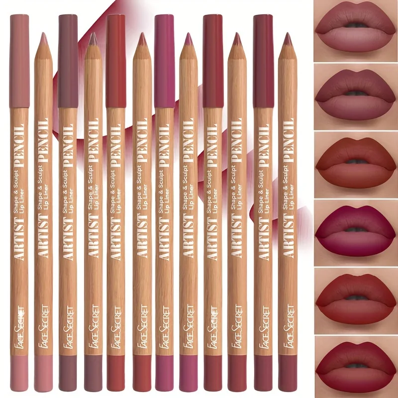 6pcs Set Velvet Matte Lipliner,Long-Lasting, Non-Dry Formula,Easy-to-Color,Waterproof,High Pigmented Hook Line Lip Pencil Makeup