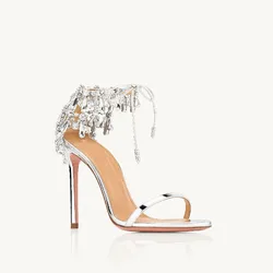 Colori catene di strass sandali a fascia stretta da donna da sposa Bowknot Lace Up Luxury tacco alto Open Toe Crystal Summer Party Shoes