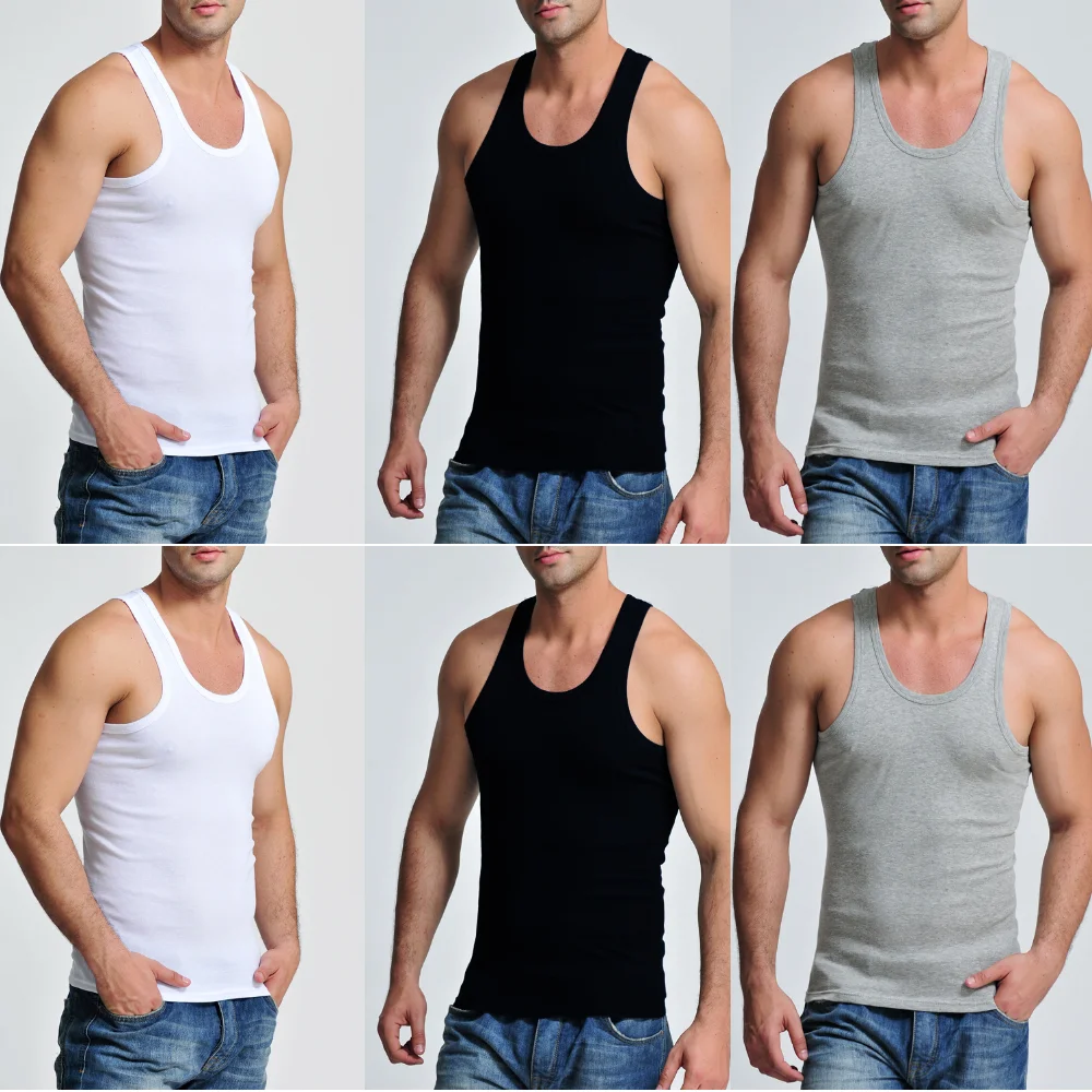 

3Pcs Tank Top Casual Men Bodybuilding Clothing Fitness Mens Sleeveless Gyms Vests Cotton Singlets Muscle Tops Plus Size XXXL 4XL