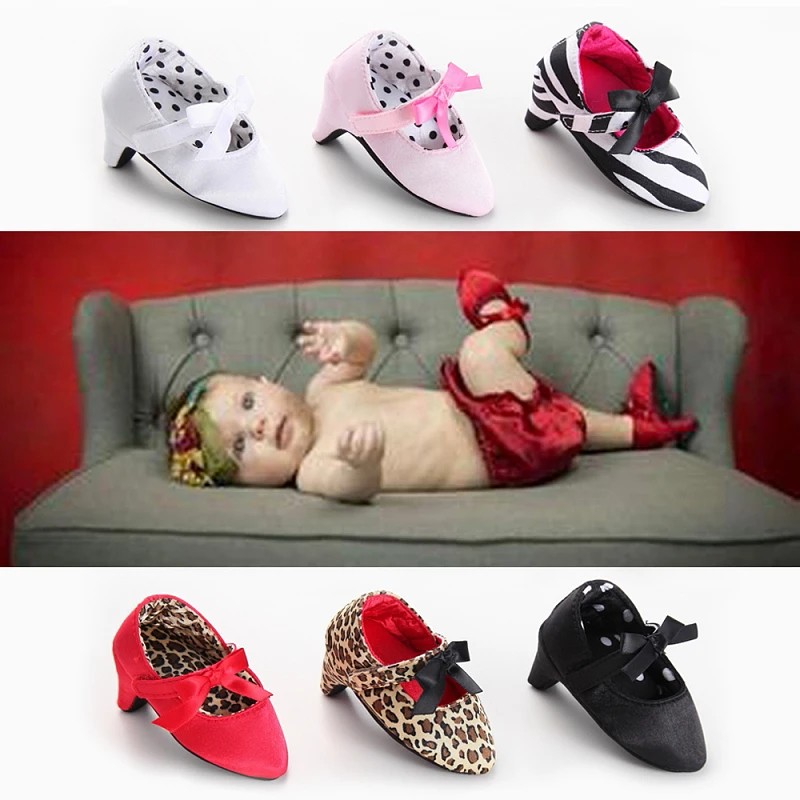 

New Infant Newborn Baby Girl High Heels Shoes Princess Bow First Birthday Party Shoes Photo Props Shoes 0-12M