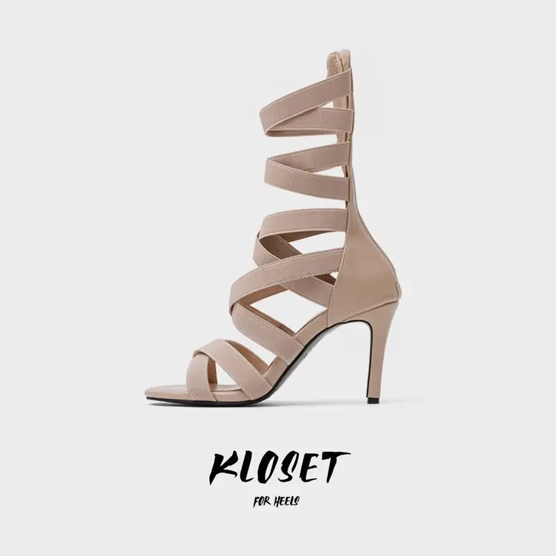 Chaussures de danse à talons de 7cm et 9cm, sandales à lanières croisées, talons hauts de danse Jazz, bottes courtes Stiletto pour femmes, chaussures de danse en tuyau d'acier