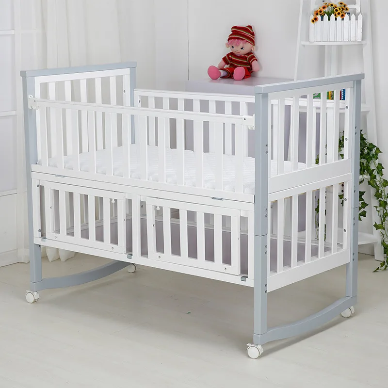 Crib splicing large bed solid wood bb bed newborn children's bed movable