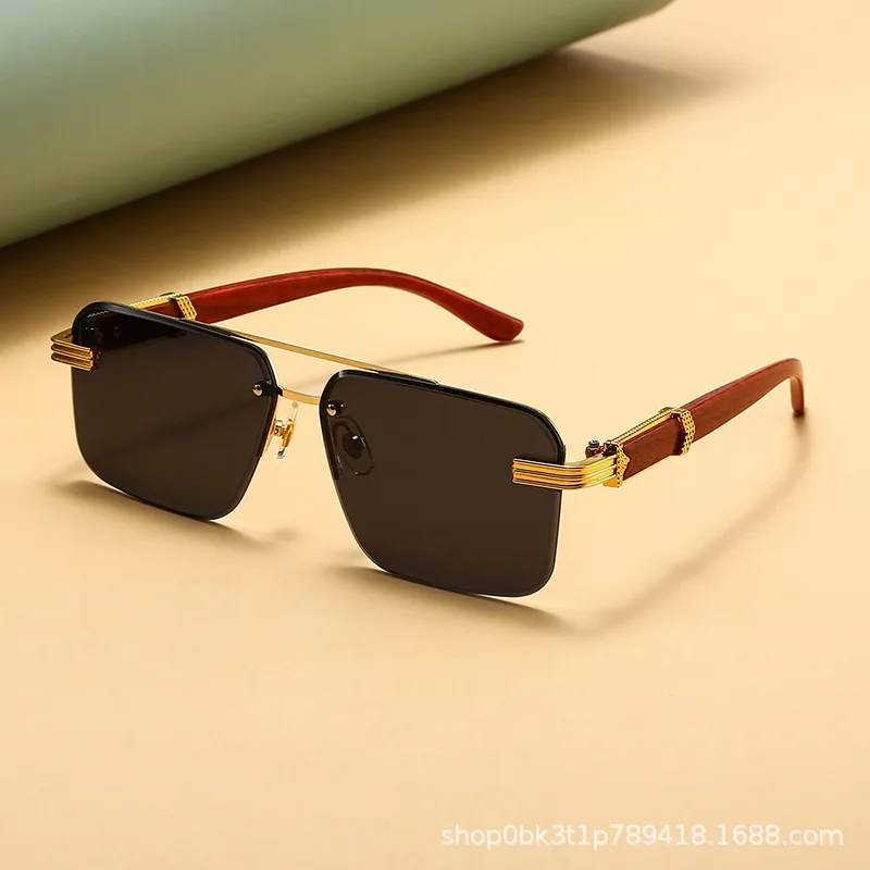Holzmaserung Beine Brille Herren Sonnenbrille Doppelbalken Reise modische rahmenlose Sonnenbrille Damen High-End-Gefühl
