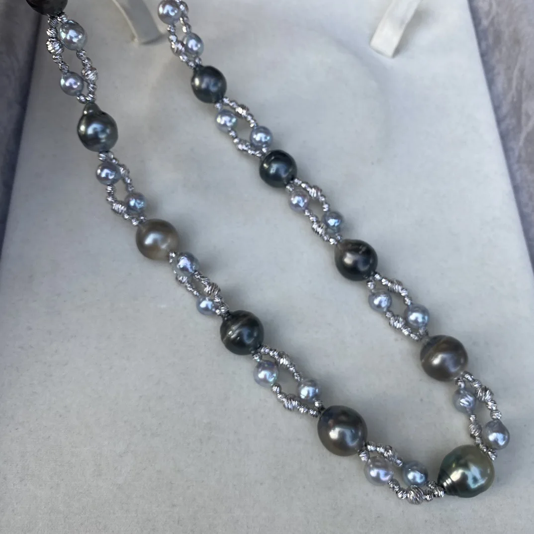 

Витое ожерелье из натурального таитянского жемчуга Ханадама, смешанный жемчуг в стиле барокко, ювелирные изделия уникального дизайна