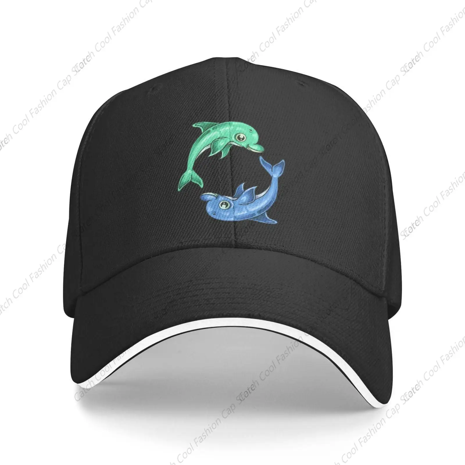 Two Cute Dolphins Baseball Cap Trucker Sandwich Duck Tongue Hat Adjustable Unisex Fashion Sports Outdoor Travel Daily