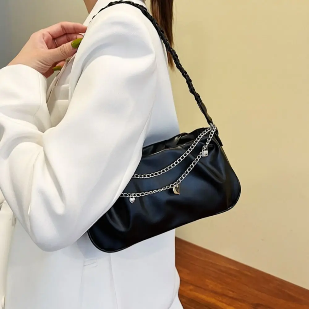 Ins Chain Tassel PU Leather Shoulder Bag Pleated Sweet Small Tote Bag Handbag Large Capacity Cloud Square Bag Women