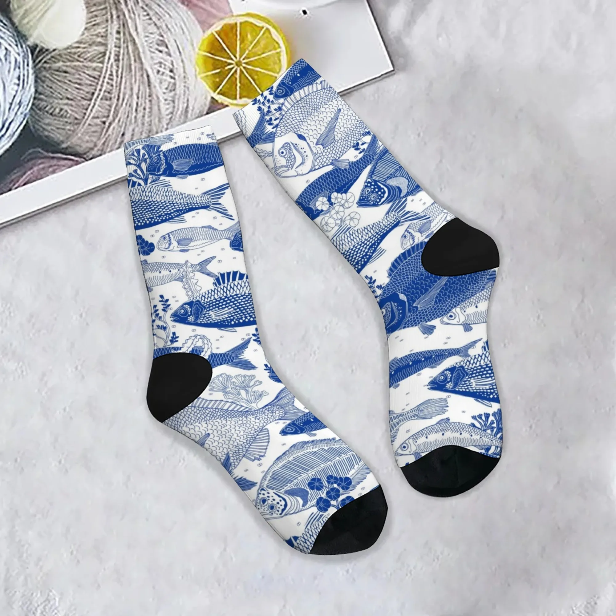 

Harajuku ретро сине-белые океанские рыбы узор роман уличный океан стиль повседневные носки удобный и дышащий подарок на вечеринку
