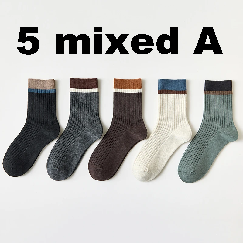 2023 Brand New Autumn Men\'s Socks Black Casual Business Stripe High Quality Cotton Socks Male Gifts Warm Winter Harajuku Socks