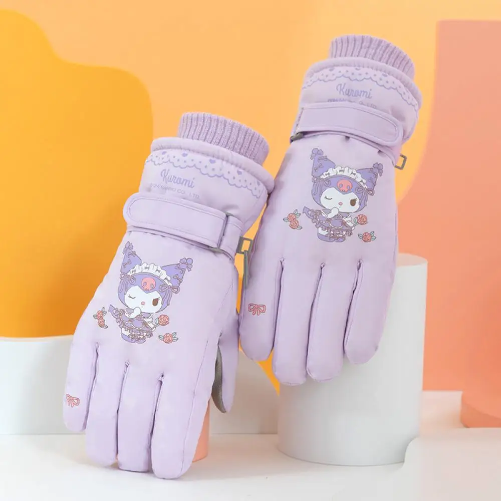 Sanrioed Kawaii My Melody Plush Ski Gloves Kuromi Cinnamoroll Touch Screen Anime Winter Thicken Warm Gloves Water Proof Gift