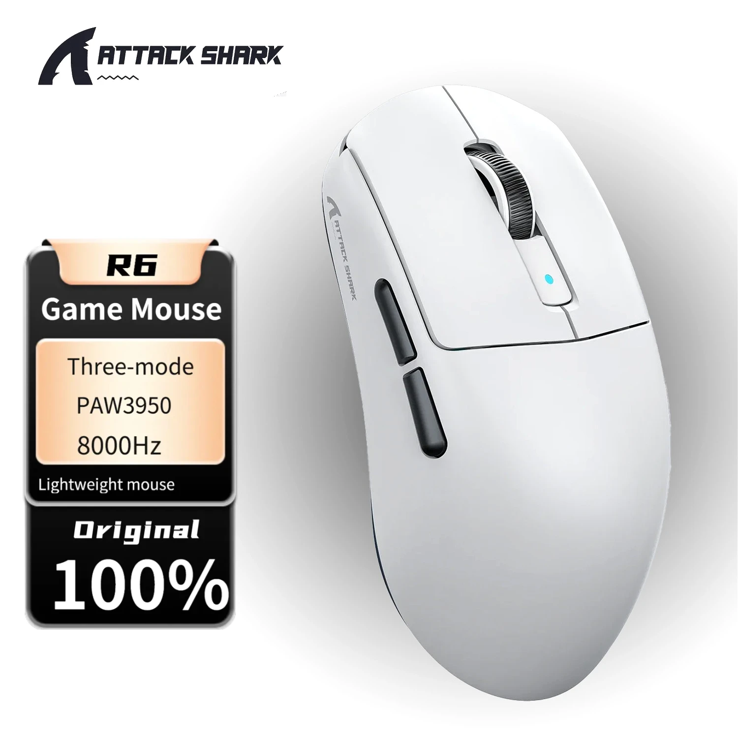 

Attack Shark R6 Game Mouse Three-mode Ultra-light 38g 42000DPI PAW3950MAX 8000Hz 750IPS 8K Mini Receiver Ergonomic Mouse RGB
