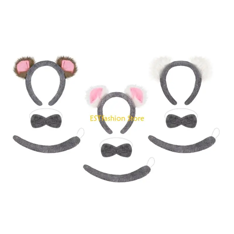 

Y5GC Koala Costume Accessories Koala Ears Headband Tail Tie Cosplay Halloween Costumes