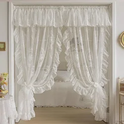 Francês elegante branco bordado plissado tule cortinas com valance para meninas quarto sala de estar sheer rideaux voileage