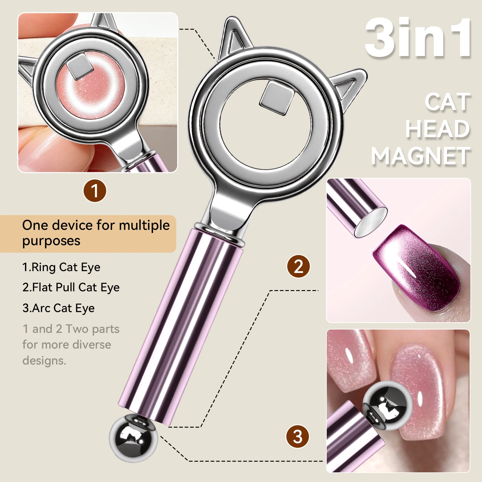 Cat Ear Shape Halo Cat Eye Nail Magnet Strong Magnetic Circle Tool for Glass Bead Side Light 2-in-1 Nail Art DIY Magnetic Tool