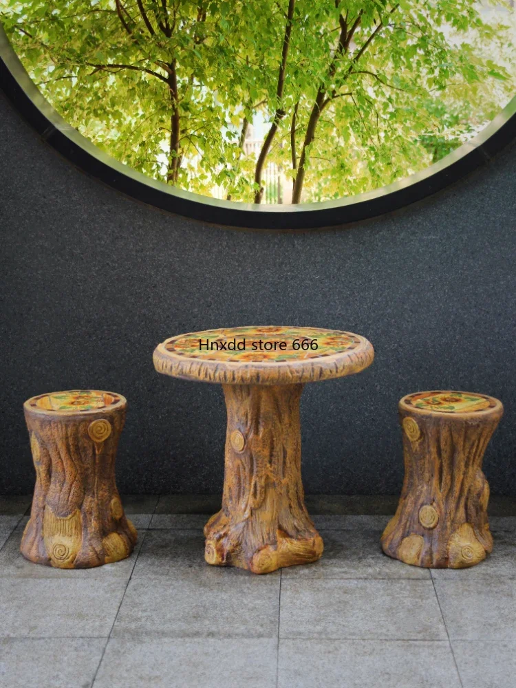 Outdoor courtyard, table and chair combination set, painted ceramics