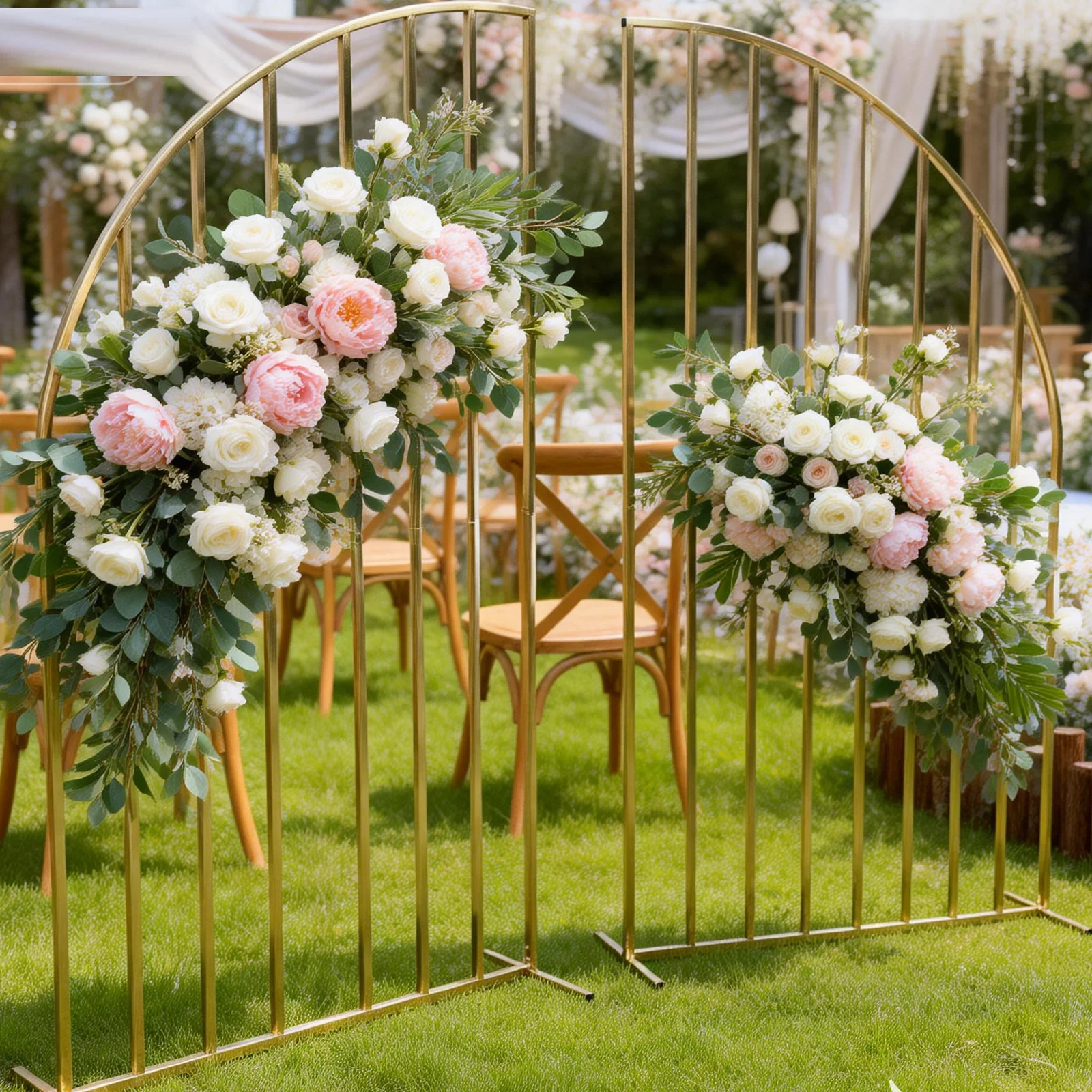 Geometrische Blumendekoration aus Eisenprodukten Romantischer Hochzeitshintergrund Gartenparty-Dekoration – Detail 2