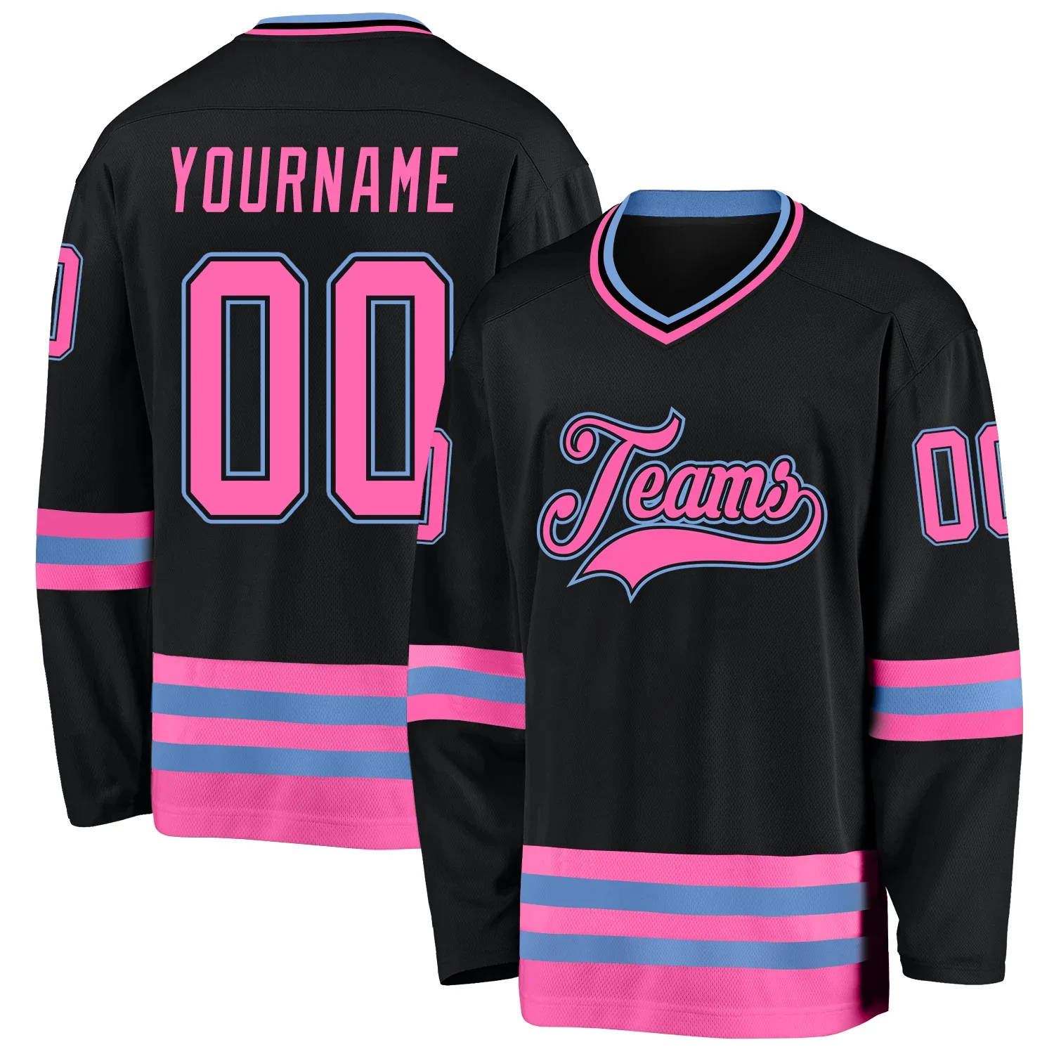 

Custom Name Black Pink-Light Blue 3D Printed Fashion Men's Hockey Jersey Summer Unisex Casual Long sleeve Sweatshirt BQF01