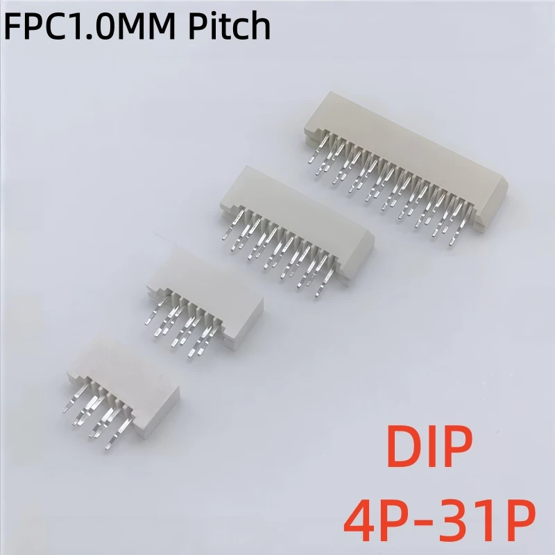 10PCS 1.0MM FFC FPC Socket Vertical Through Hole Straight Connector Single Side Contact 4P~31P
