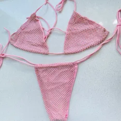 Zestaw seksowne Bikini damski strój kąpielowy luksusowy Bling Rhinestone kryształowy diament strój kąpielowy Halter Push Up bandaż plażowy