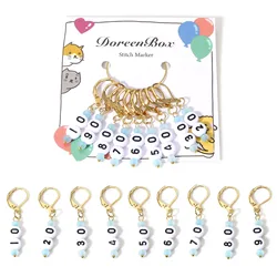 1 Set ( 9PCs/Set) Glass & Acrylic Knitting Stitch Markers Number 10-90 Gold Color Metal Crochet Latch For DIY Craft Marker Tools