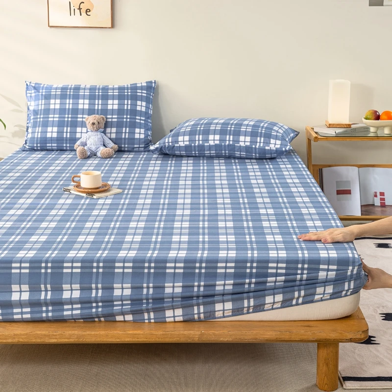 Blue and White Buffalo Plaid Fitted Sheets, Check Bedding Sheets & Pillowcases, Soft & Deep Pocket Wrinkle Grid Mattress Covers