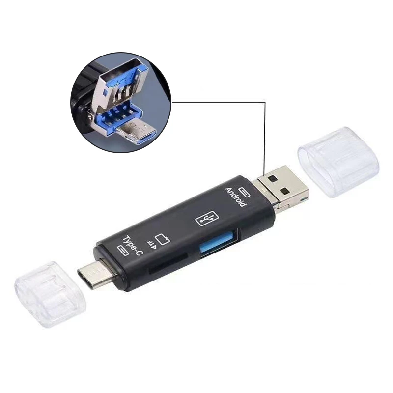 5 In 1 Multifunctional OTG Card Reader With Keychain Type C USB Micro TF Slots Stable Read Write For Phones Laptops