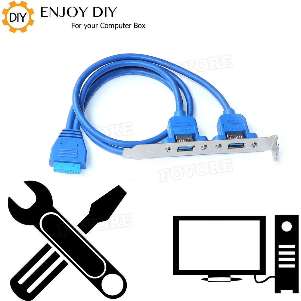 2 Ports USB 3.0 Female Back Panel To Motherboard 20pin Header Connector Cable Adapter With PCI Slot Plate Bracket 50cm