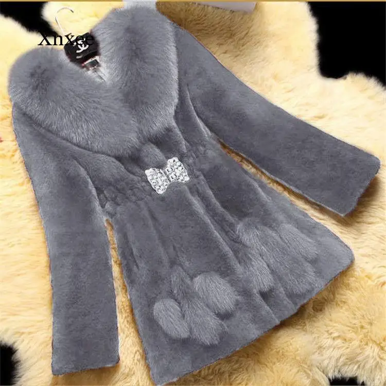 

6Xl Large Size Fur Jacket Women Winter New 2022 Big Fur Collar Fur Coat Women Winter Long Slim Thick Warn Pakras Female Jackets