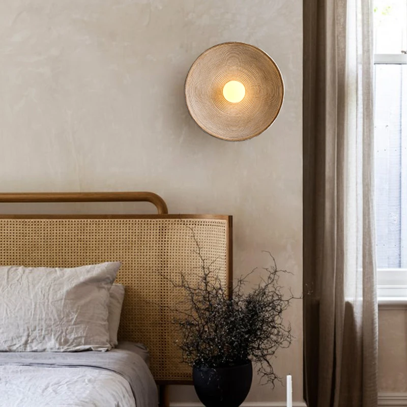 Wabi-sabi Wall Mounted Light for Bedroom Bedside Wall Lamp Hotel Background Decoration Light Fixtures Vintage Resin Round Circle image 4
