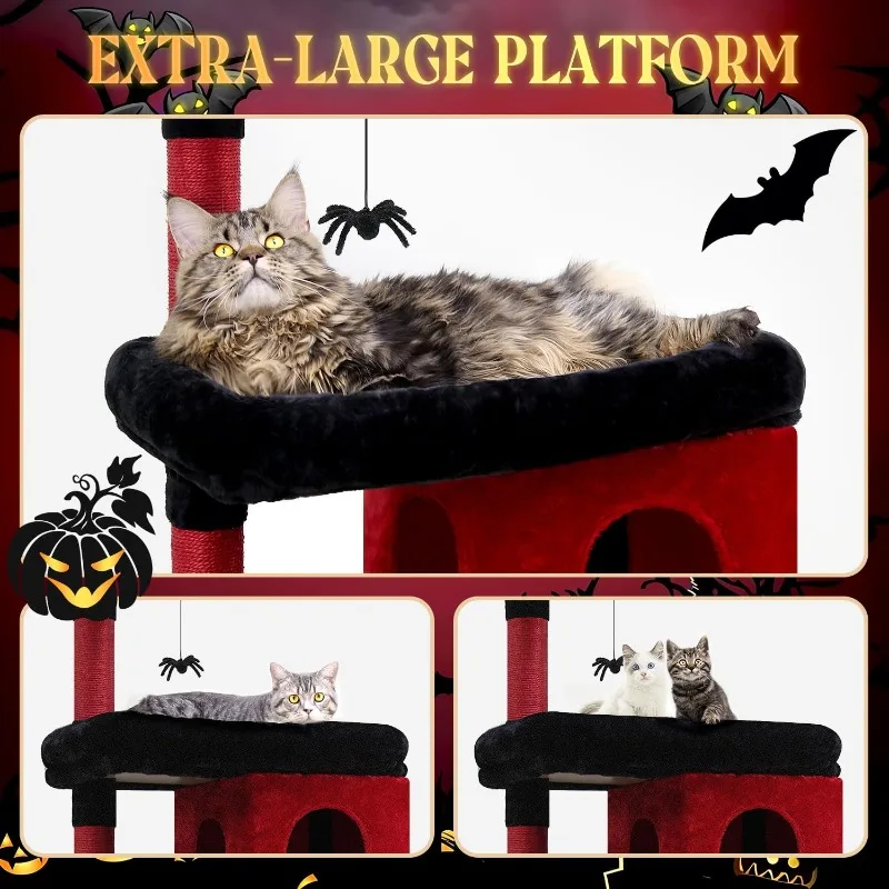 S72 Heavy Duty Gothic Cat Tree for Large Cats, Sturdy 72in Maine Coon Cat Tree for Large Cats 20 lbs+ Halloween Cat Tower