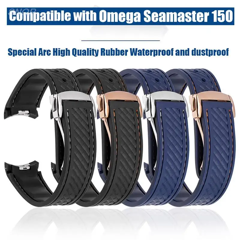 20mm Rubber Silicone Strap for Omega Seamaster 300 AT150 Aqua Terra Watch Band Men Stainless Steel Folding Buckle Wrist Bracelet