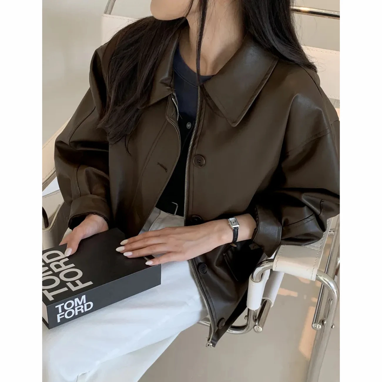 AI.Fashion 여성용 방풍 재킷, 루즈 라펠 코트, 우아한 빈티지 솔리드 재킷, 여성 패션, 가을, 겨울