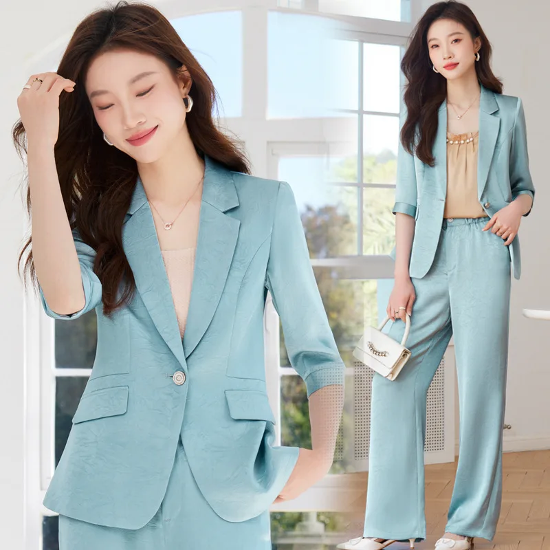 

Black Suit Set Women2024Summer New Half Sleeve Thin Business Wear High Sense Temperament Office Suits