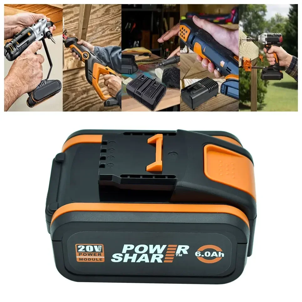 لبطارية 20 فولت 6000 مللي أمبير ليثيوم أيون لـ Worx WX390/WX176/WX166.4/WX372.1 WX800/WX678/WX550/WX532/WG894E WG629E/WG329E/WG2