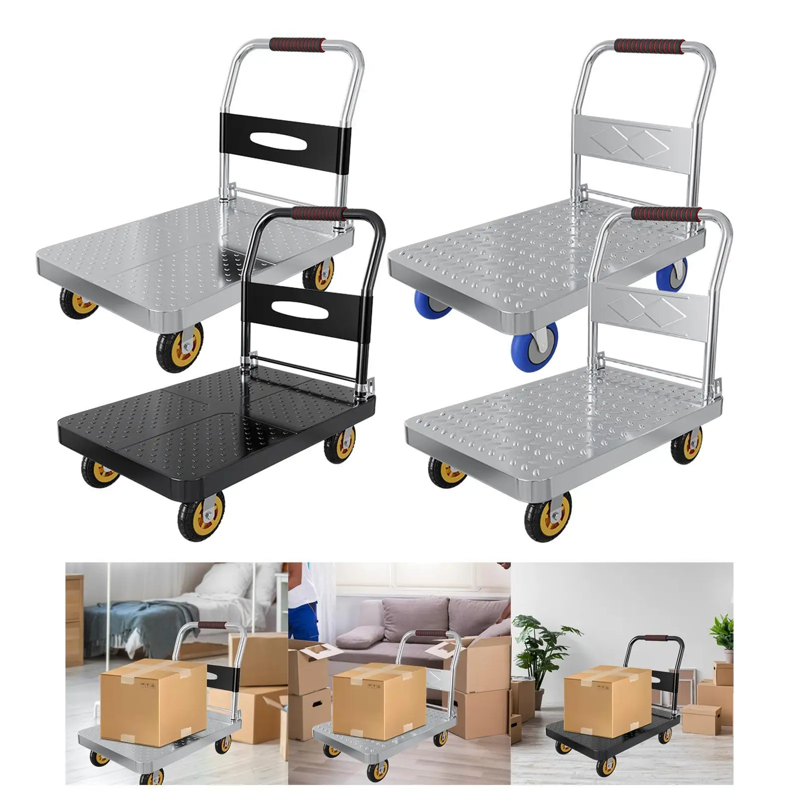 Heavy Duty Steel Flat Moving Cart Hand Truck Versatile 70x45x80cm 425kg Load Bearing for Carrying Luggage Cargo Reinforced Base