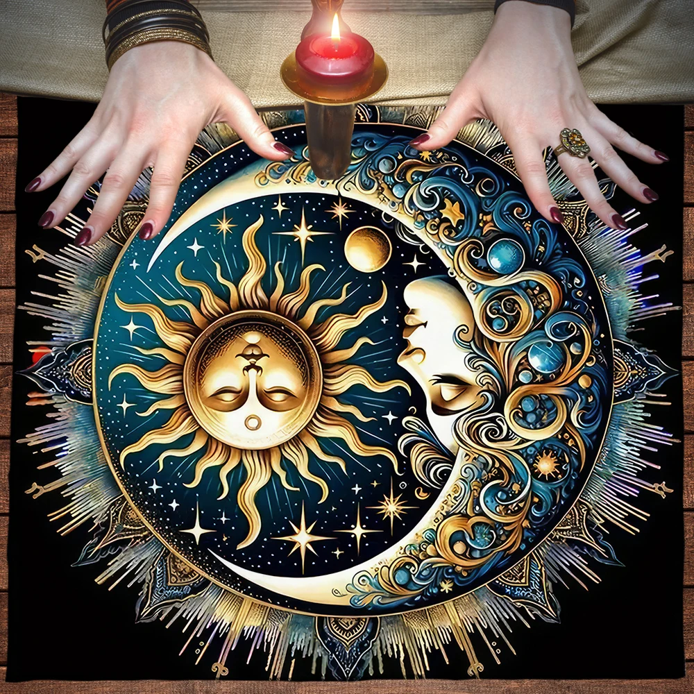 Tarot Cloth Small Tarot Cloth Neutral Sun Moon Tarot Mat Pagan Altar Cover Divination Oracle Cards Pad Spiritual Reading