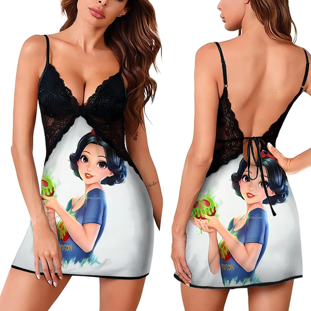 

Fashion Design Sexy Women's Sleeping Dress Disney Cartoon Pattern Female Nightwear Summer New Suspender Lace Skirt for Women