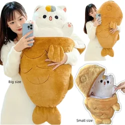 1 pieza 40/60/80cm Kawaii Japón Taiyaki gato de peluche figura de Anime gato escondido en bolsa de cojín Ferry animales Plushie almohada