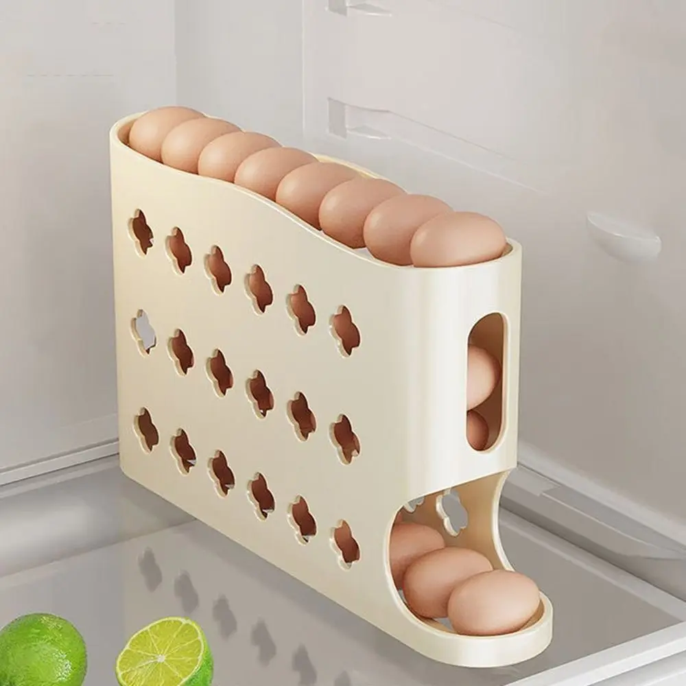 

Plastic 4-Layer Ladder Egg Organizer Large Capacity Food Grade Slide Egg Organizer Space Saving Fresh-Keeping