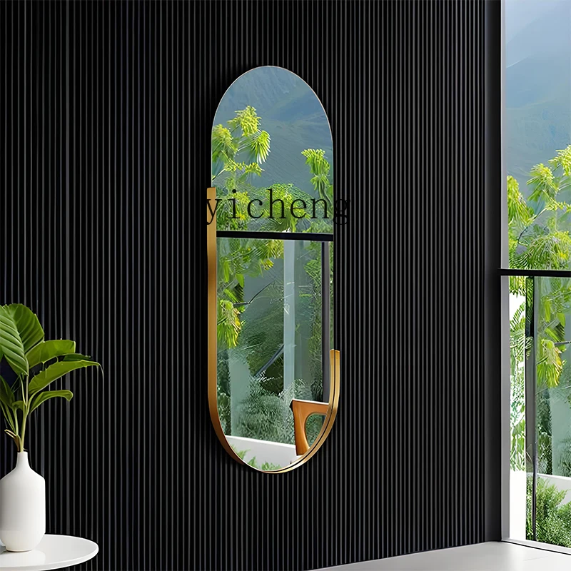 L1 oval wall-mounted full-body fitting mirror, gold-framed floor-to-ceiling mirror